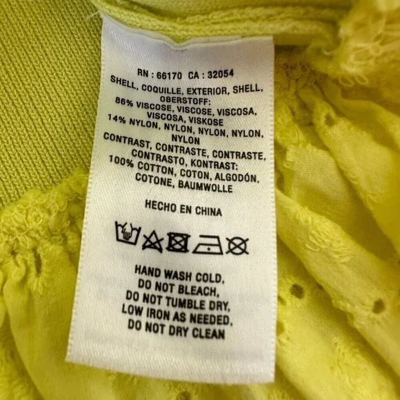 Anthropologie Eyelet Puff-Sleeve Sweater‎ Tee Peplum Size S Yellow Boho - Picture 8 of 10